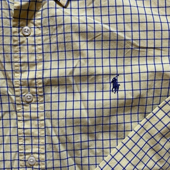 Ralph Lauren Button Down Shirt Men's XXL Yellow Blue Plaid - Picture 4 of 8